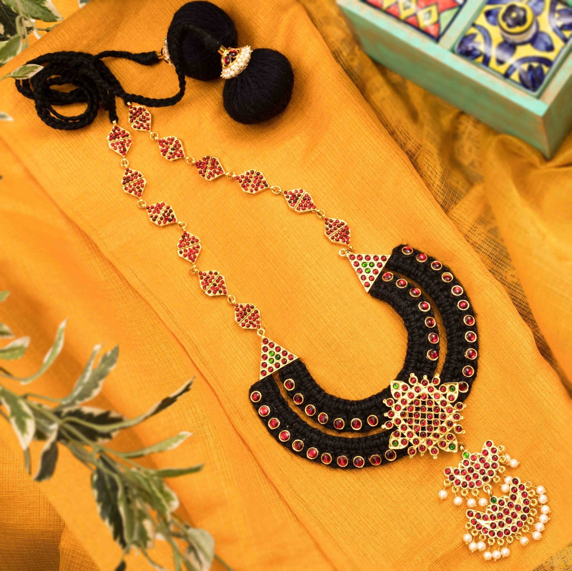 Designer Contemporary 3 Layered Motif Pendants Long Necklace With Crescent Moon Design