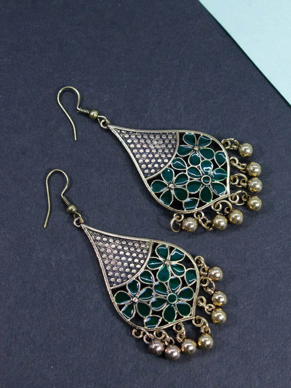 Gold Plated Leaf Design Green Earring