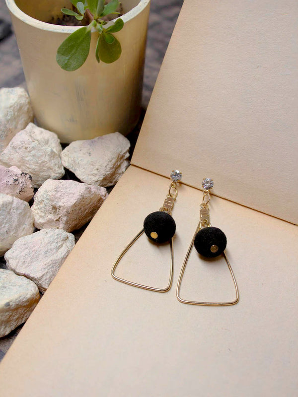 Gold Plated Triangle Design Black Color Sponge Bead Dangler Earring