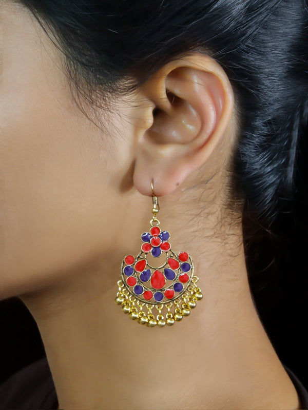 Floral Design Red and Blue Dangler Afghani Earring