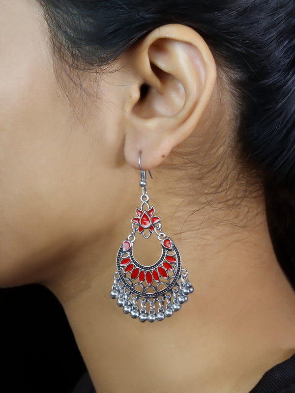 Floral Design Red Dangler Afghani Earring