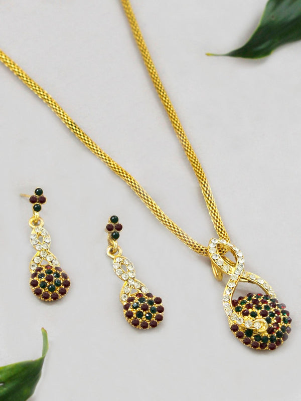 Gold Plated Mesh Chain Pendant Necklace Set Traditional Jewelry