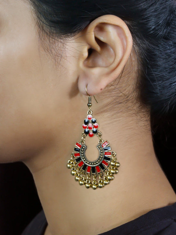 Floral Design Red and Black Dangler Afghani Earring