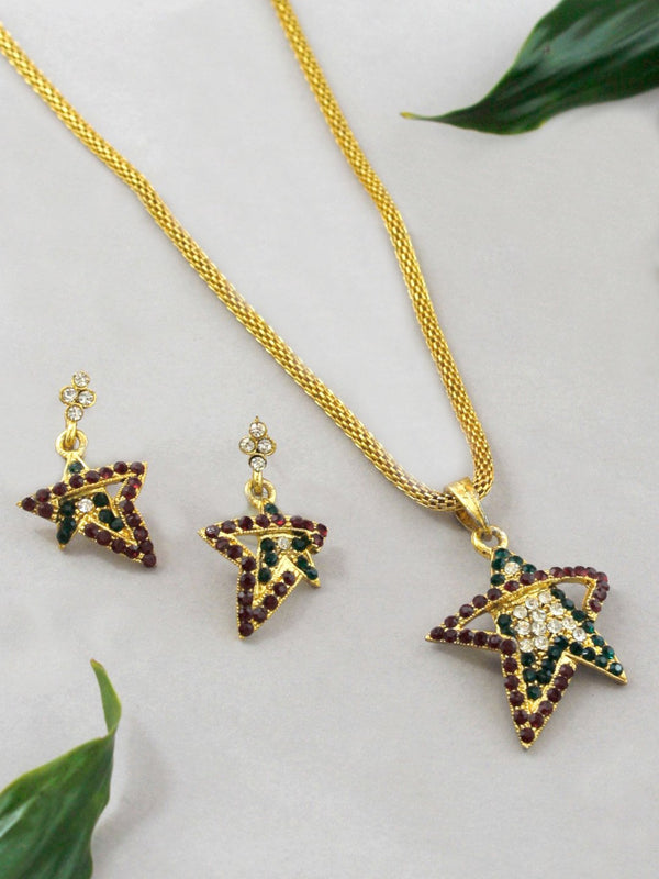 Gold Plated Mesh Chain Star Pendant Necklace Set Traditional Jewelry