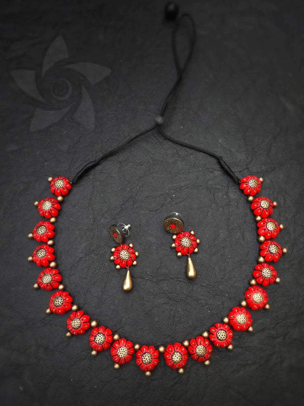 Flower Design Hand Painted Terracotta Jewellery Set