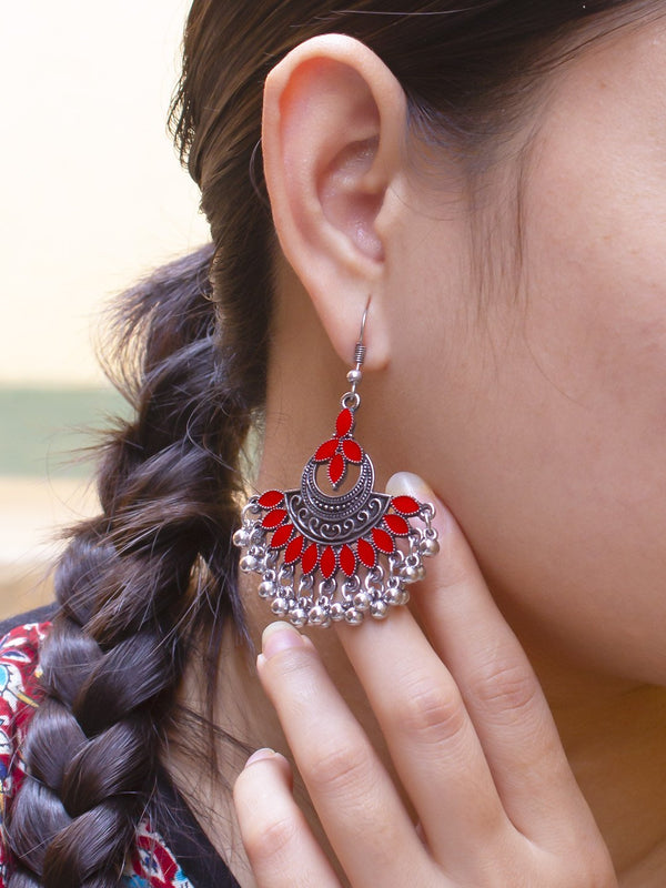 Floral Design Red Dangler Afghani Earring