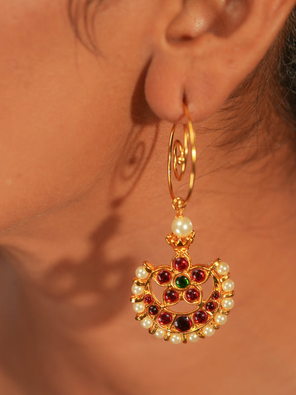 Gold Tone Temple Earrings- Spiral hook chandra