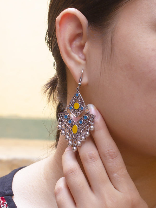 Geometric Design Yellow Dangler Afghani Earring