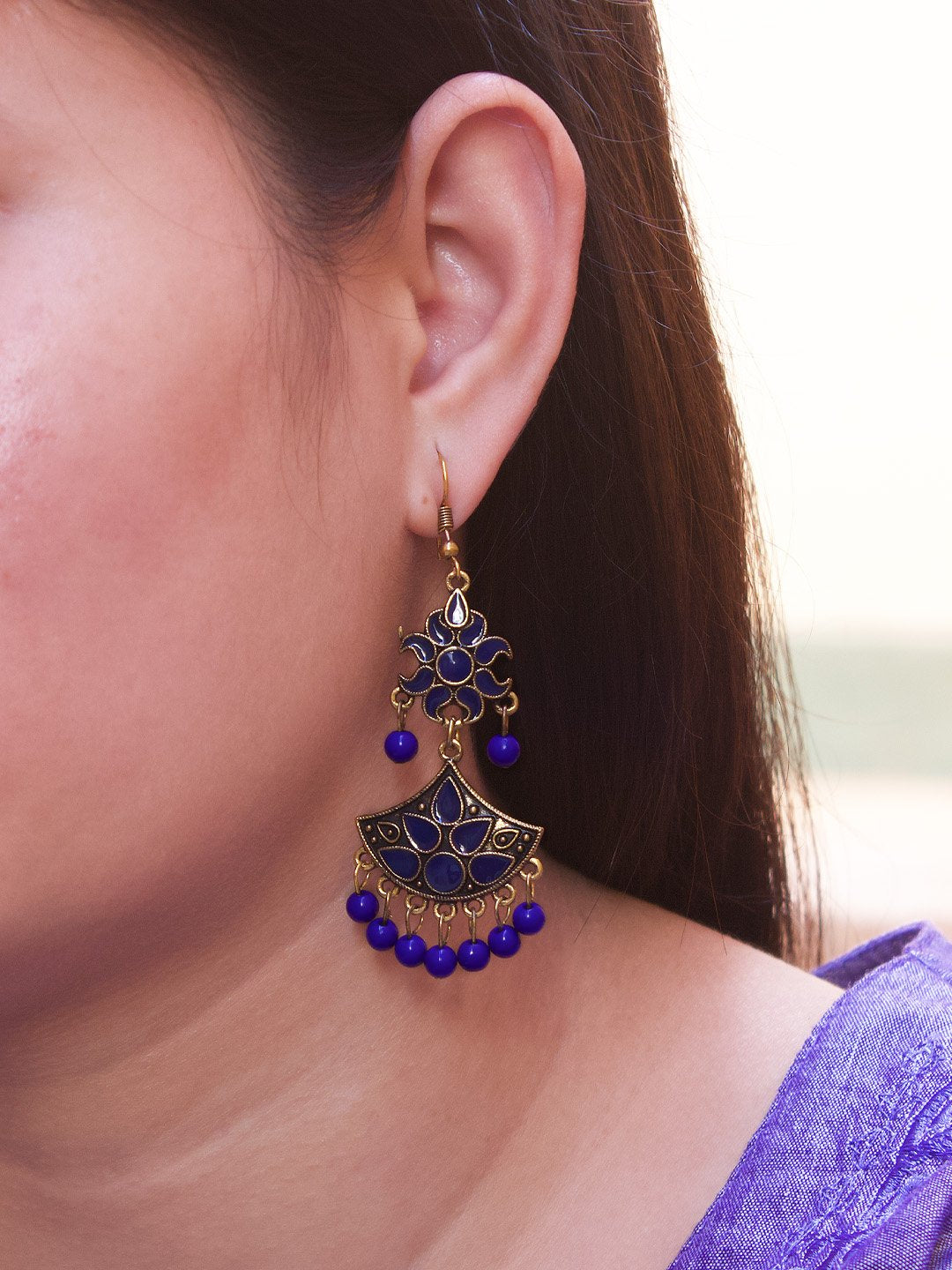Floral Design Blue Dangler Afghani Earring