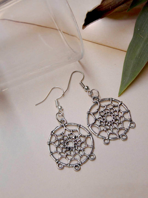 Silver Plated Floral Design Dangler Earring