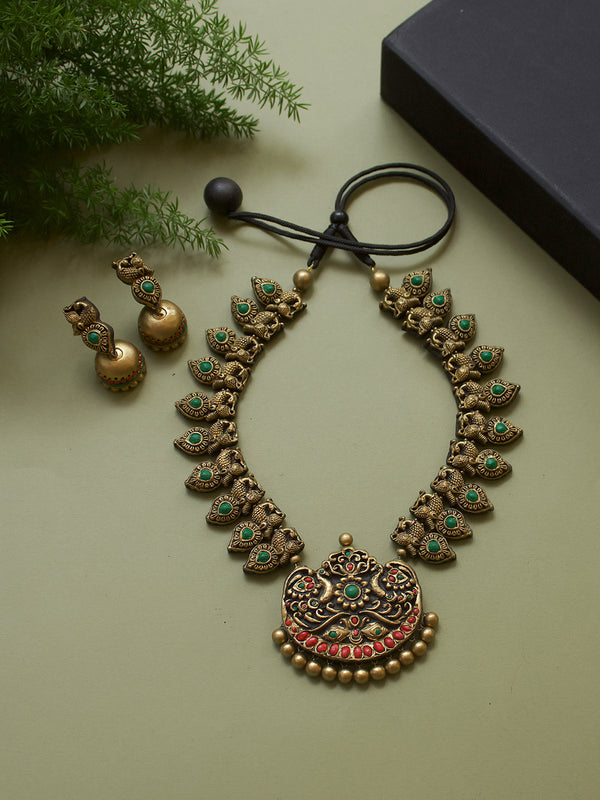 Peacock Design Hand Painted Finish Terracotta Jewellery Set