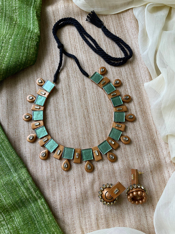 Geometrical Design Hand Painted Finish Terracotta Jewellery Set