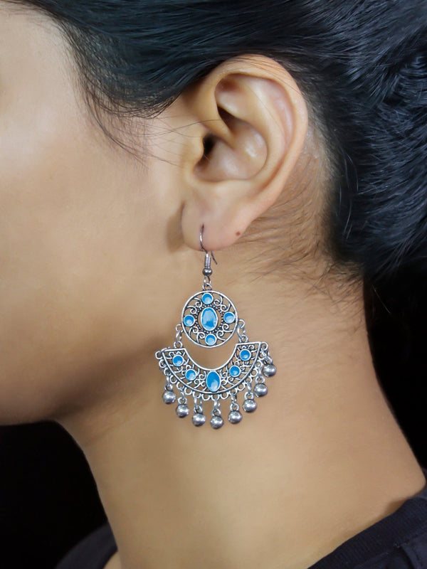 Floral Design Blue Dangler Afghani Earring