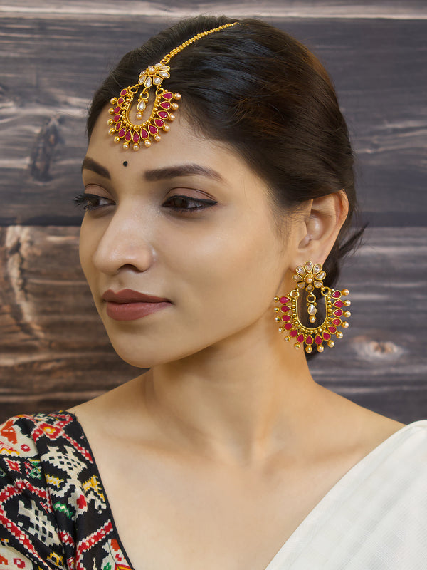 Flower Design Copper Earring and Maang Tikka