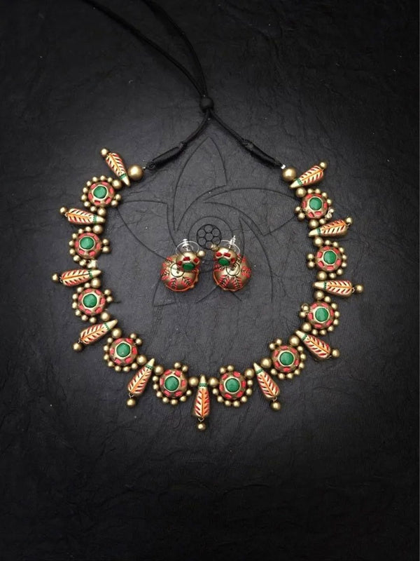 Leaf Design Hand Painted Finish Terracotta Jewelry Set