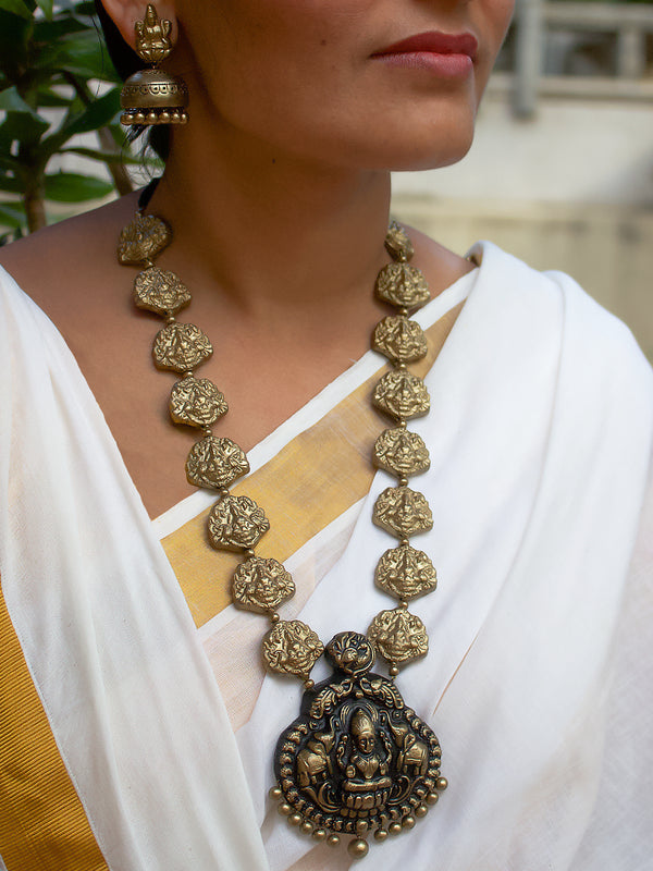 Antique Gold Color Lakshmi Design Terracotta Temple Necklace Set