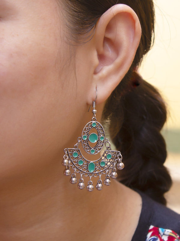 Geometric Design Blue Dangler Afghani Earring