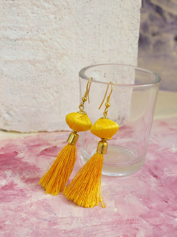 Gold Plated Tassel Design Yellow Color Dangler Earring