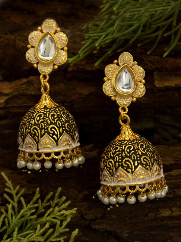 Avismaya Gold Plated Floral Shape High Quality Meenakari Jhumka Earring