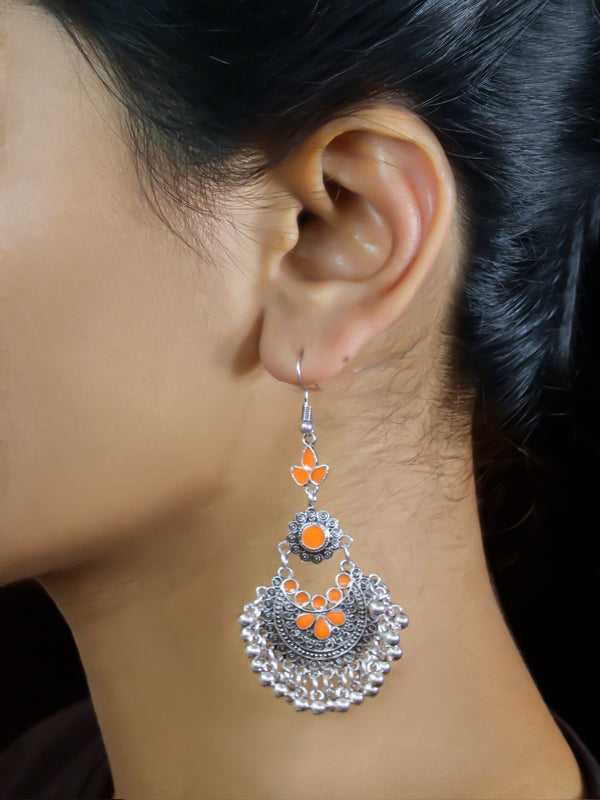 Floral Design Orange Dangler Afghani Earring