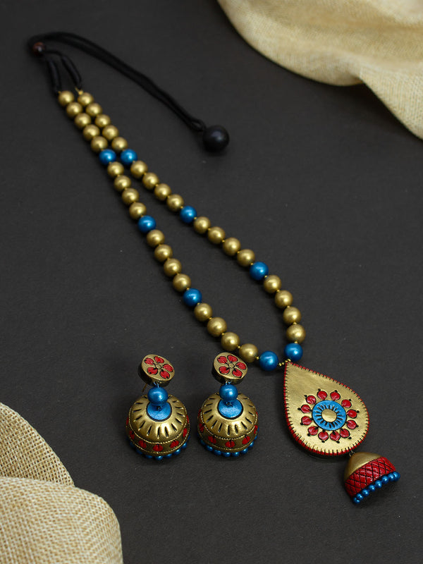 Tear Drop Design Hand Painted Terracotta Jewelry Set