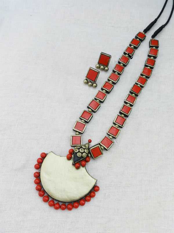 Rectangular Design Hand Painted Terracotta Jewelry Set