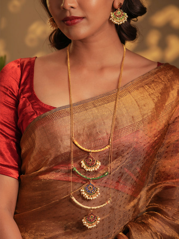 Gold Tone Temple Necklace Set- 3 layered