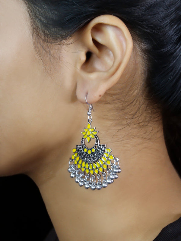 Floral Design Yellow Dangler Afghani Earring