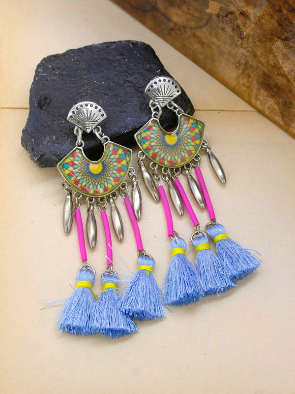 Silver Plated Hanging Tassel Design Multicolor Dangler Earring