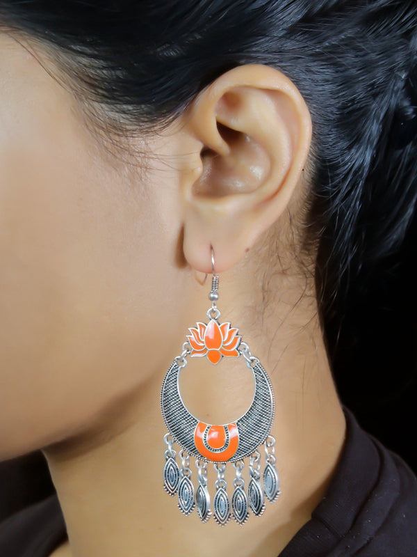 Lotus Design Orange Dangler Afghani Earring