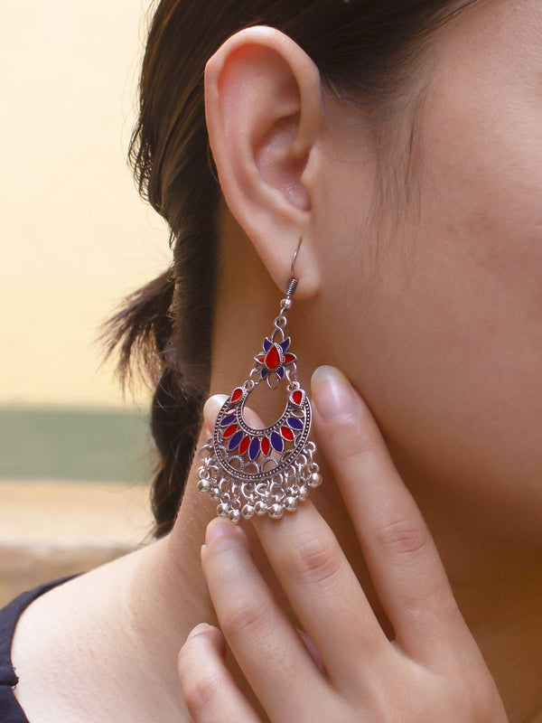 Floral Design Red and Blue Dangler Afghani Earring