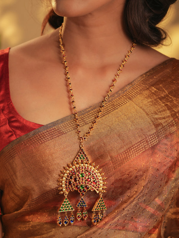 Gold Tone Temple Necklace Set- Surya neckpiece