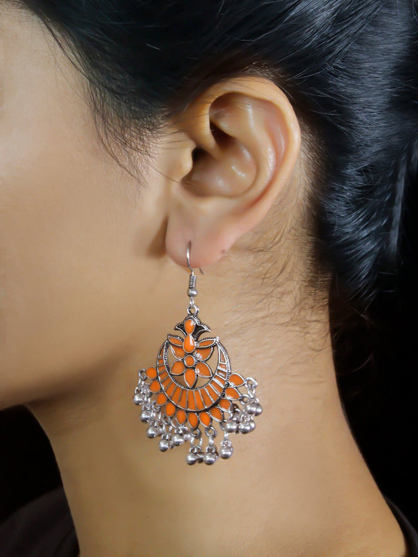 Floral Design Orange Dangler Afghani Earring