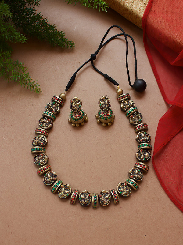 Peacock Design Hand Painted Terracotta Jewelry Set