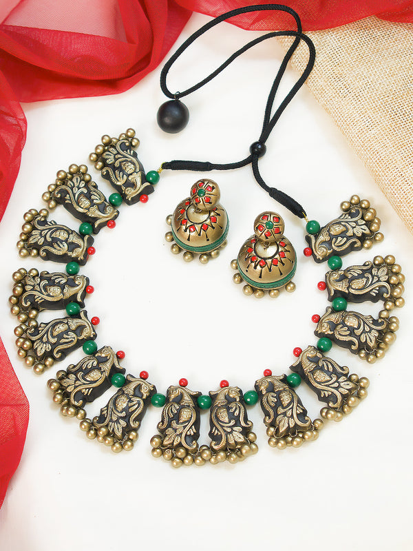 Peacock Design Hand Painted Terracotta Jewellery Set