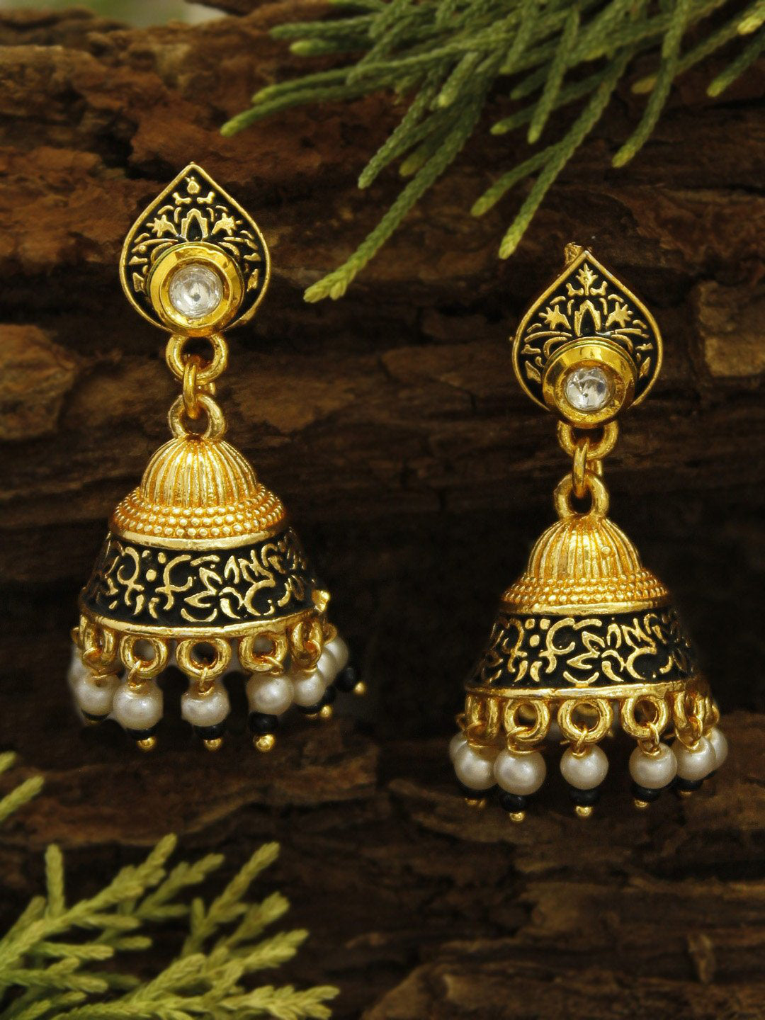 Avismaya Gold Plated Tear Shape High Quality Meenakari Jhumka Earring