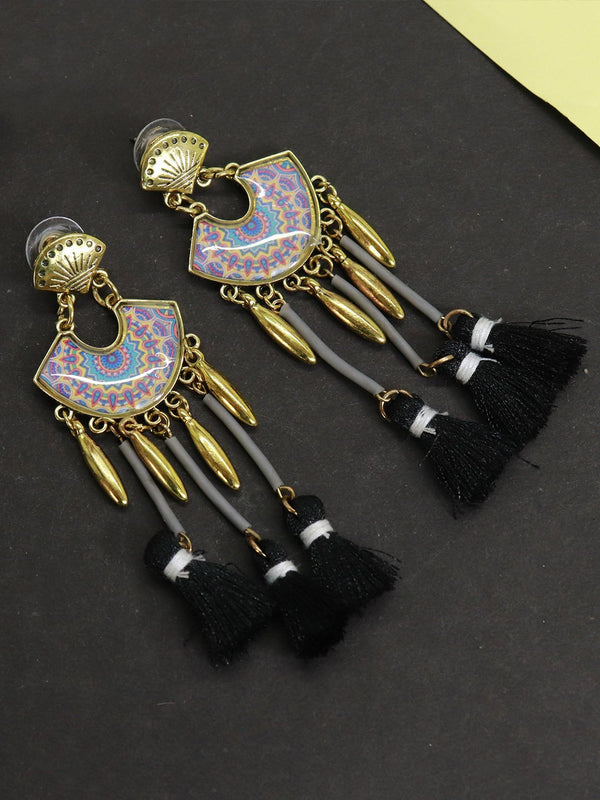 Black Color Tassel With Enamel Paint Earring