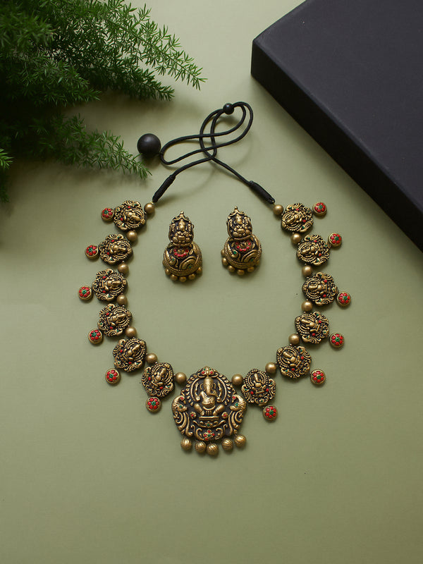 Ganesha Design Hand Painted Finish Terracotta Jewellery Set