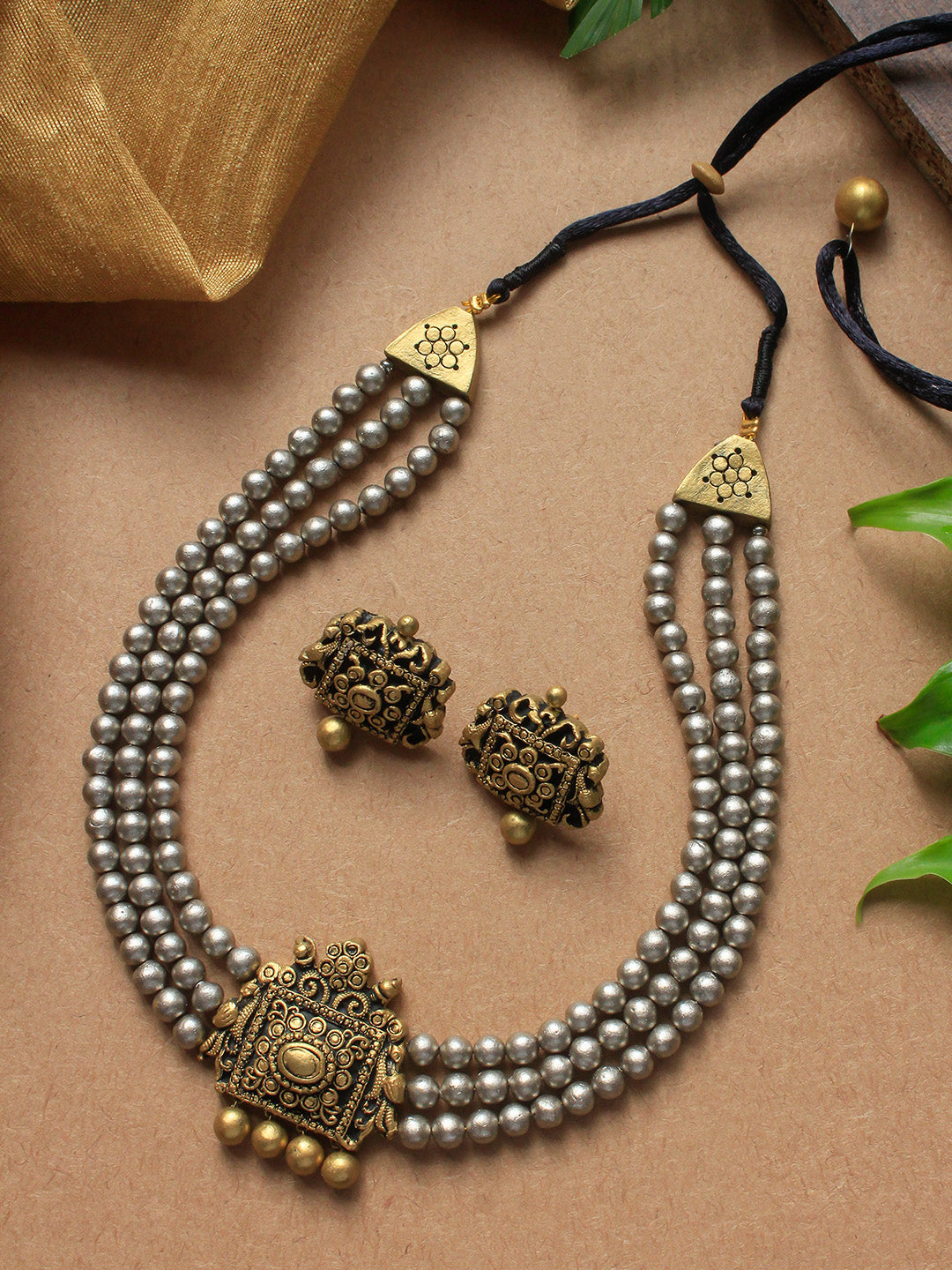 Pavitra Rani Rai Pavitra — Dual Tone Antique Silver Gold Rani Haar Style 3 layered Hand ...