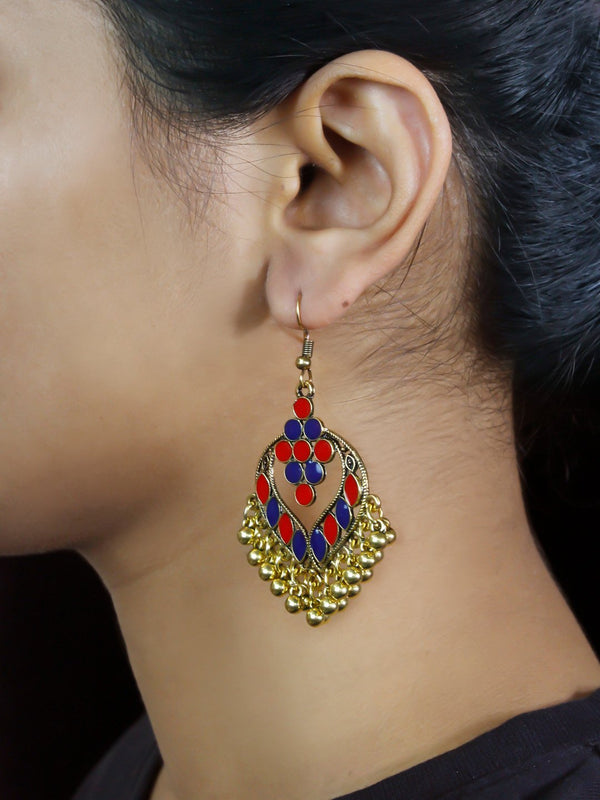 Floral Design Red and Blue Dangler Afghani Earring