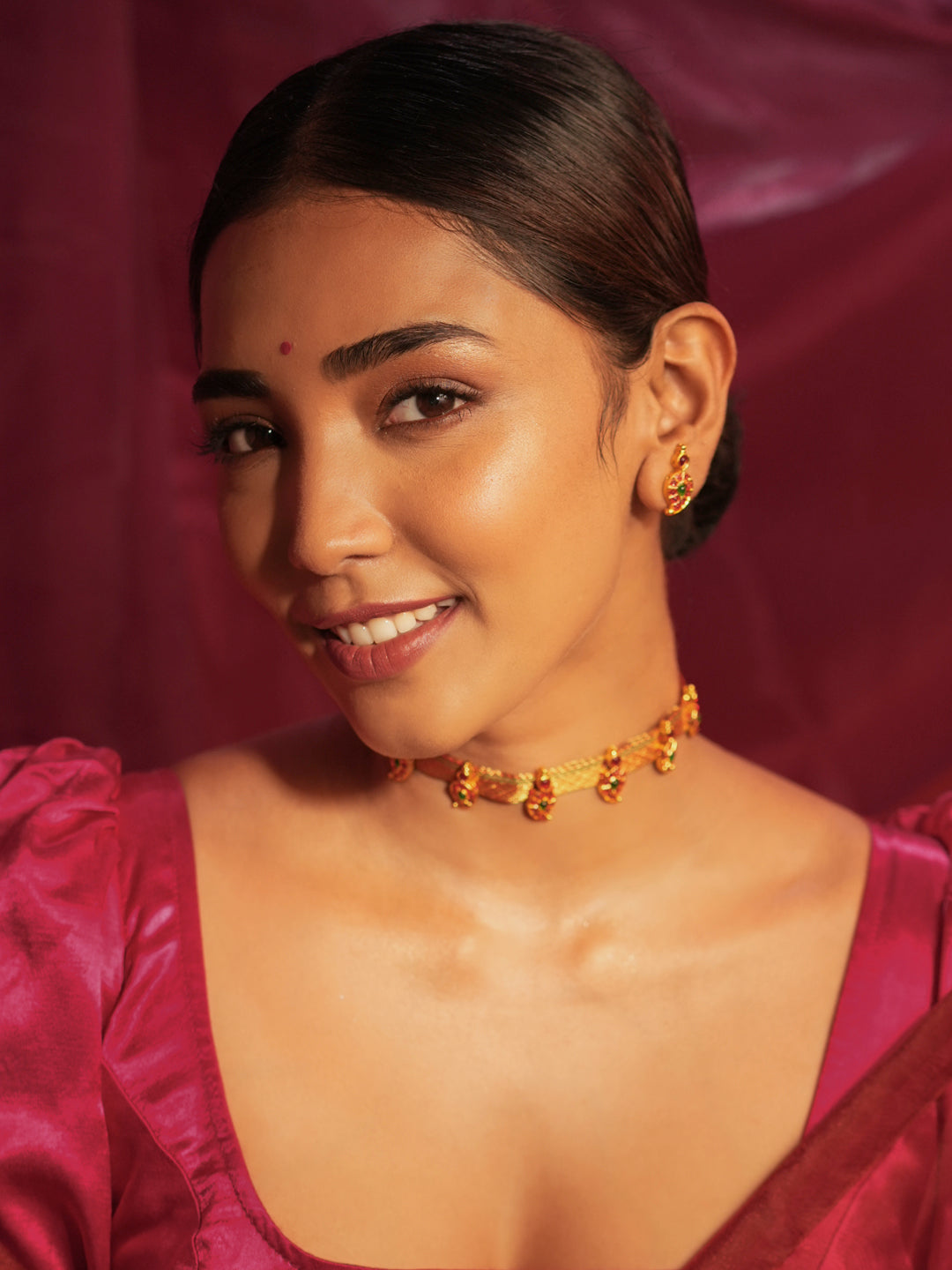 Zarasha — Gold Tone Yellow Zari Temple Choker Necklace Set