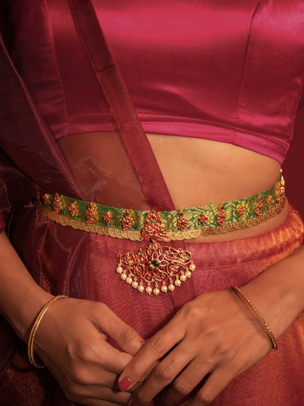 Gold Tone Temple Waistbelt- Odiyanam with coins