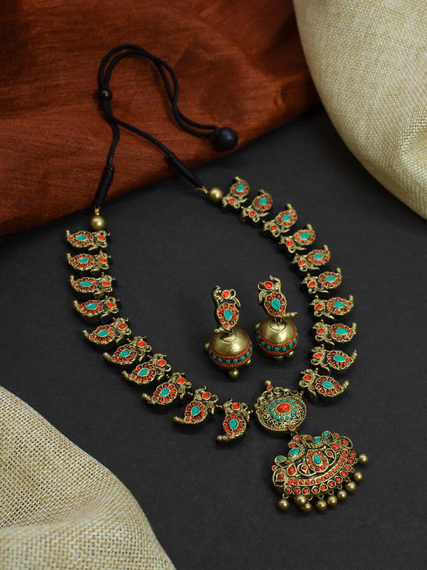 Peacock Design Hand Painted Terracotta Jewelry Set