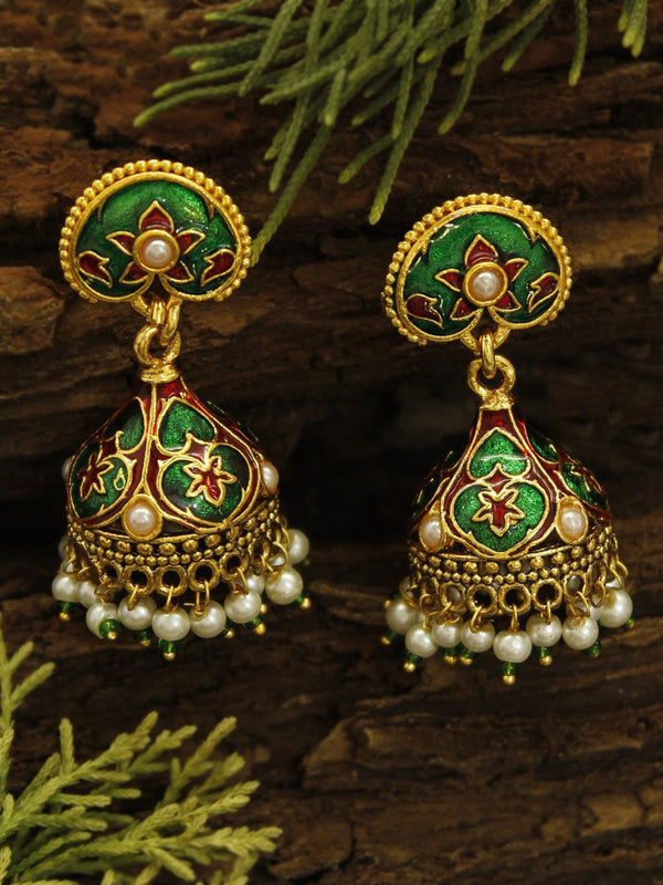 Avismaya Gold Plated Heart Shape High Quality Meenakari Jhumka Earring