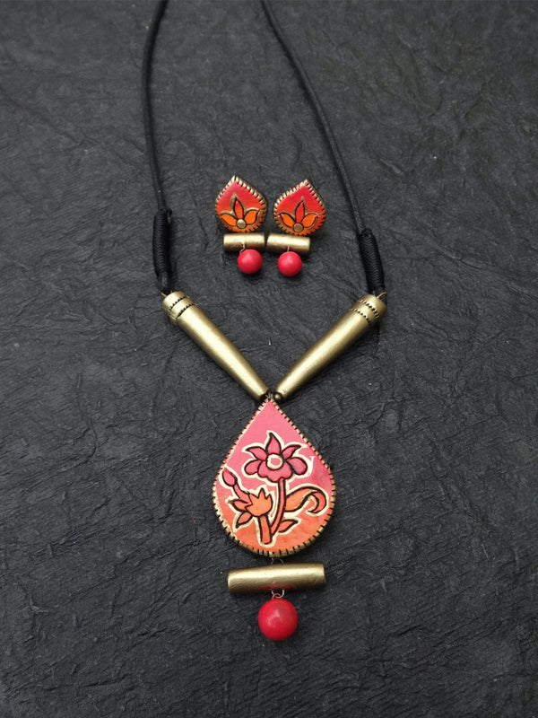 Tear Drop Design Hand Painted Terracotta Jewelry Set