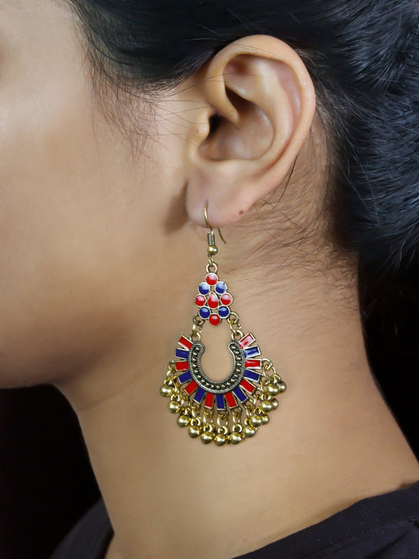 Floral Design Red and Blue Dangler Afghani Earring