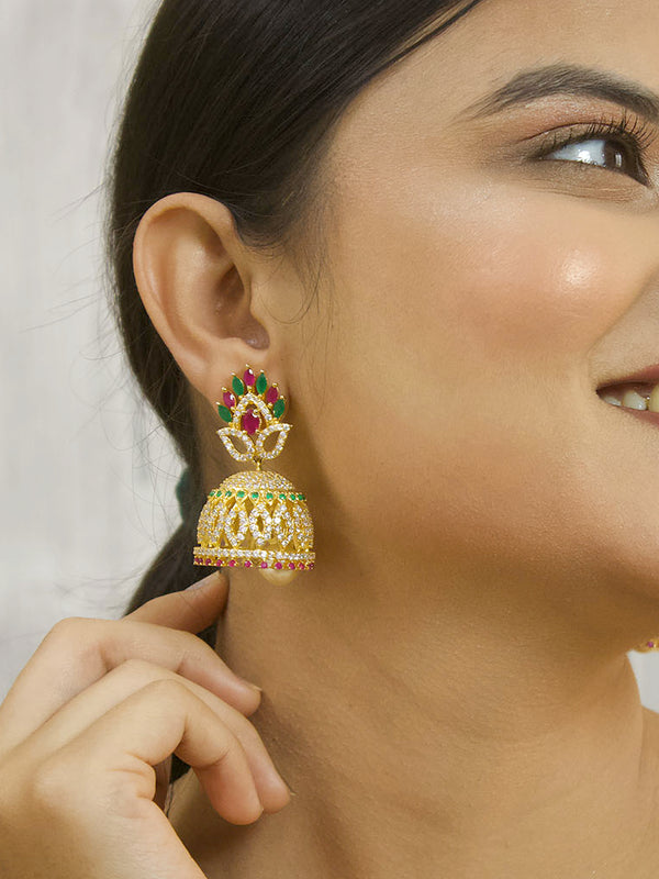 Avismaya Gold Plated Geometric Design Jhumka Earring