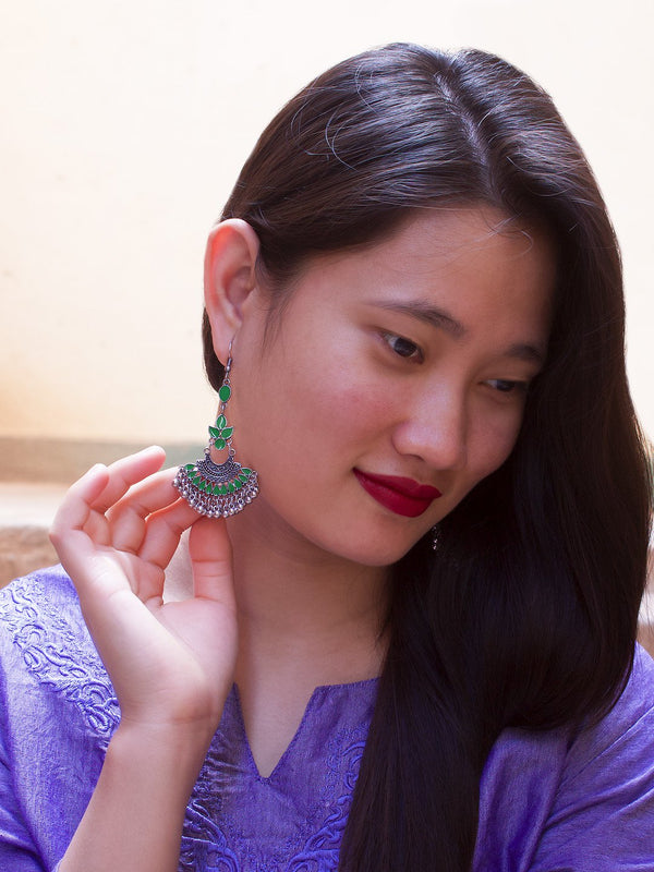 Floral Design Green Dangler Afghani Earring