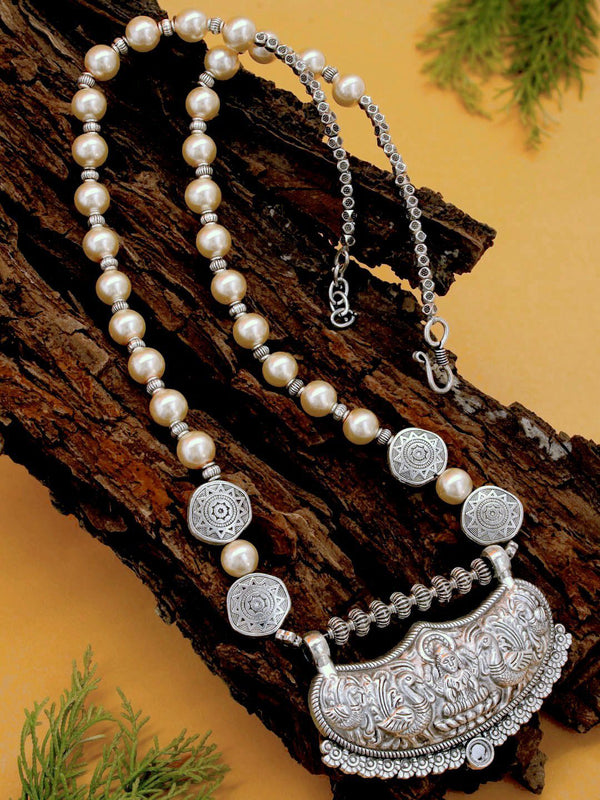 Lakshmi Design Engraved German Silver Long Necklace By Purple