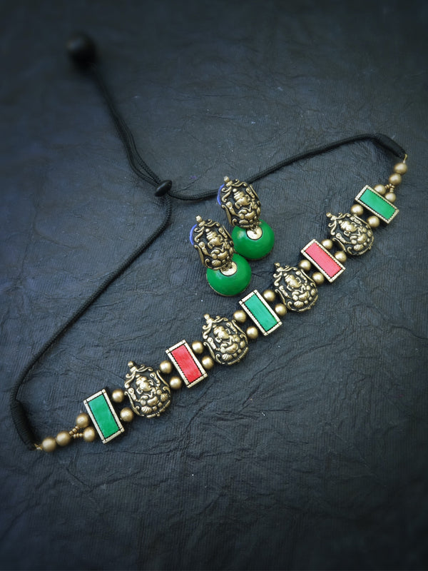 Ganesha Design Hand Painted Terracotta Jewelry Set